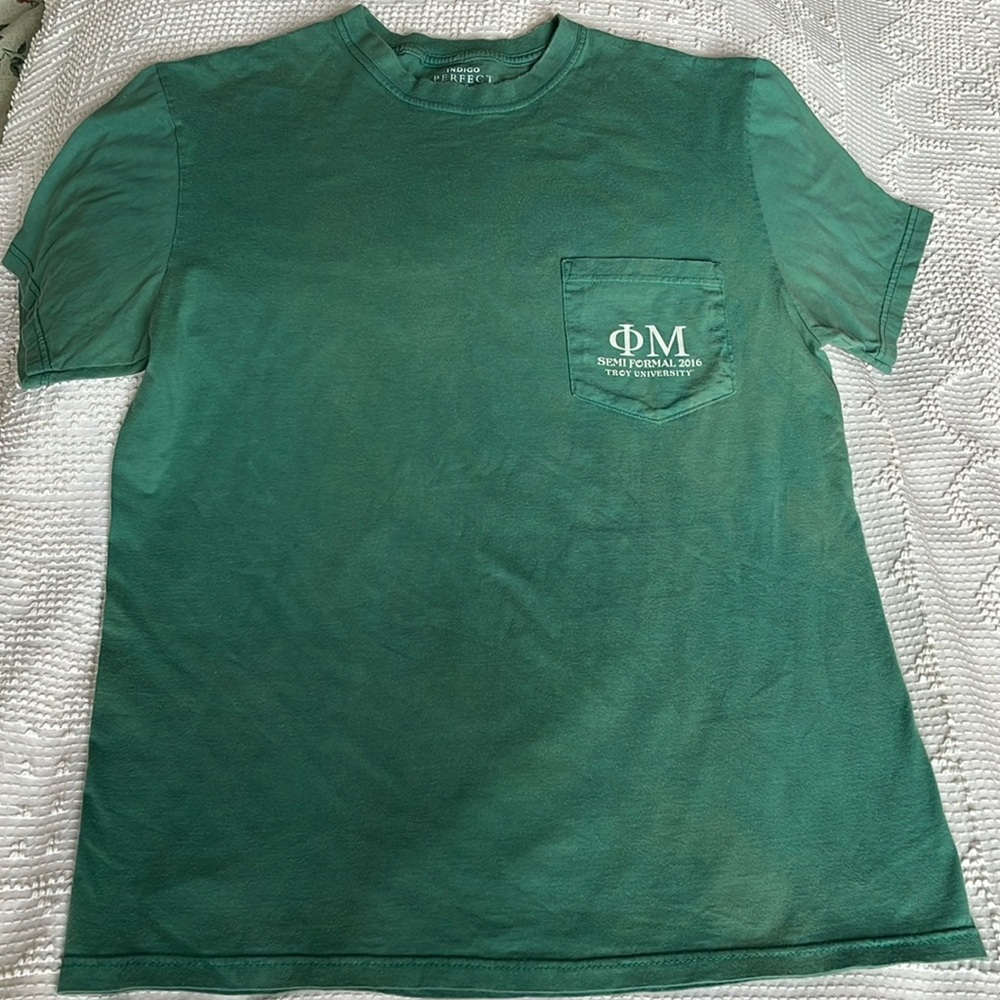 Indigo Green Short Sleeve Men's Tee. 100
percent cotton, made in USA.